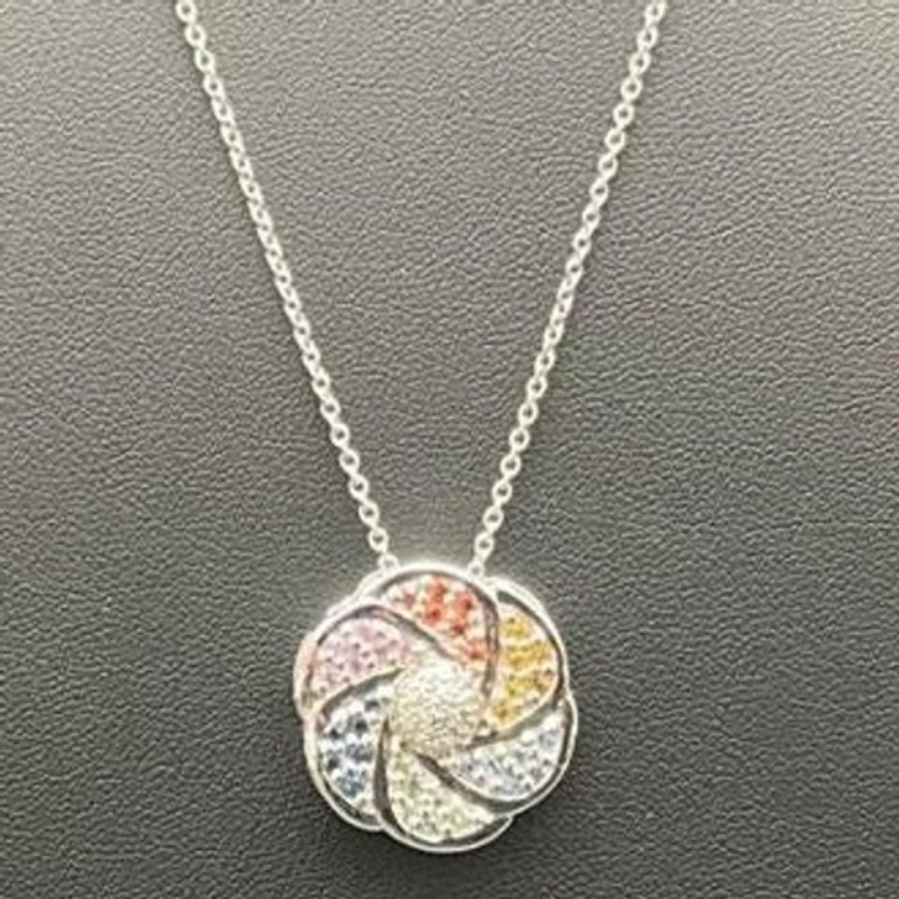 Sterling Silver Zuri Rainbow‎ Sapphire Necklace Swirl Pendant 925 Thailand QVC